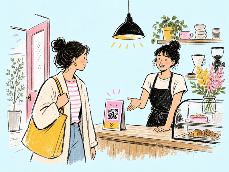 Una clienta descubre el programa de fidelización al entrar en una cafetería