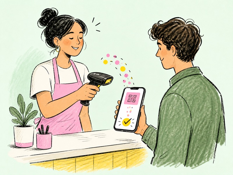 Un empleado escanea la tarjeta digital de una clienta para añadir sus puntos