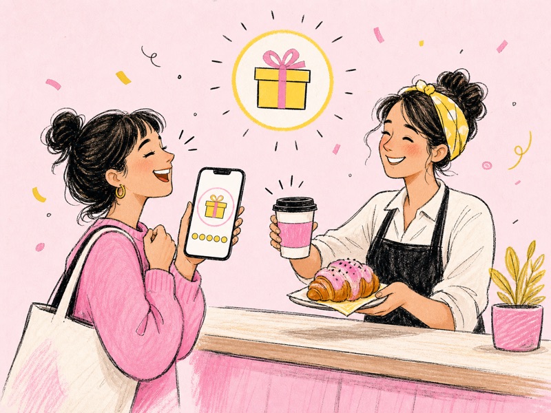 Una clienta canjea sus puntos por un café y un producto gratis